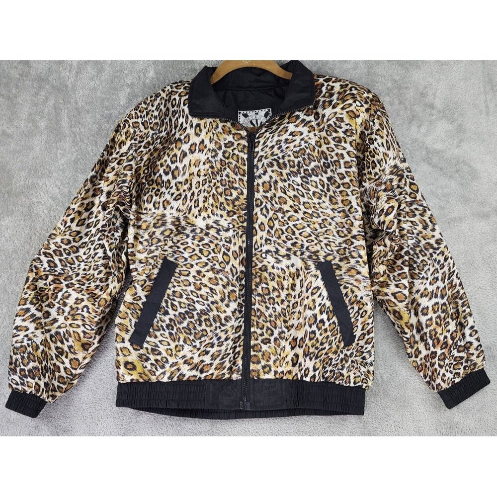 Sunterra Jacket Womens Small Leopard Print Full Zip Retro 90s Vintage Bomber